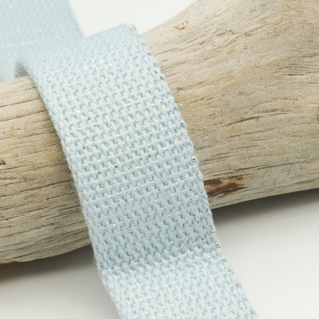 Sangle Coton Lurex Argent 30MM Bleu Ciel - Maison Klem